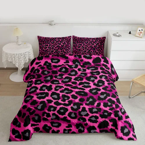 Miniatura 2 de Erosebridal Juego de edredón con estampado de leopardo, tamaño individual para niños, edredón de guepardo occidental, negro y gris, juego de ropa