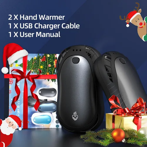 Miniatura 8 de Paquete de 2 calentadores de manos recargables eléctricos portátiles 2 en 1 FANDLISS calentador de bolsillo eléctrico portátil con 12 horas y 3