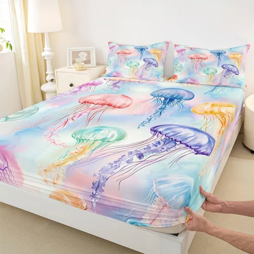 Miniatura 9 de Erosebridal Sábanas de girasol tamaño individual, sábana bajera ajustable de mariposa azul para niñas y mujeres, juego de ropa de cama floral