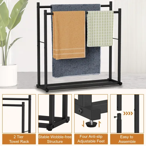 Miniatura 4 de Honiter Toalleros para Baño, 2 Niveles Toallero Más Ancho para Secar Toallas al Aire Libre, Toallero Independiente, Soporte para Toallas de Piscina
