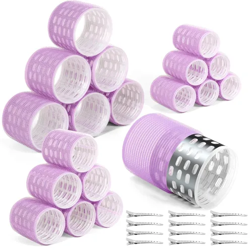 Juego de 30 rodillos térmicos para el cabello, 30 rodillos de autoagarre jumbo (2.520 in, 1.890 in, 1.417 in) con clips para volumen largo, medio,
