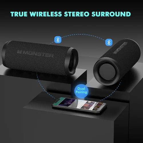 Miniatura 9 de Monster Altavoz Bluetooth, Altavoces Bluetooth Inalámbricos Portátiles para Exteriores, 60W True Wireless Stereo IPX8 Impermeable, Emparejamiento