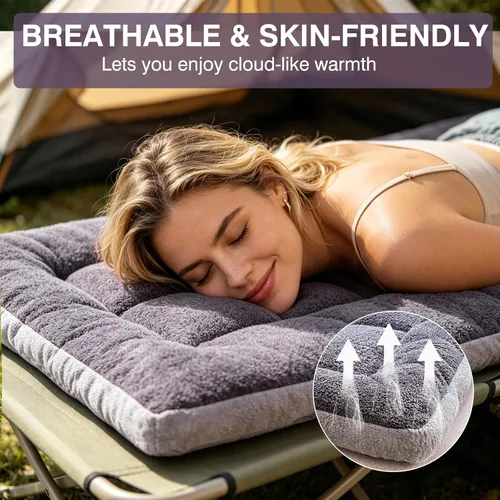 Miniatura 2 de Almohadilla Gruesa para Dormir de Campamento - Almohadillas de Cuna de Campamento de Pelusa de Cordero para Adultos, Colchoneta Suave para Dormir