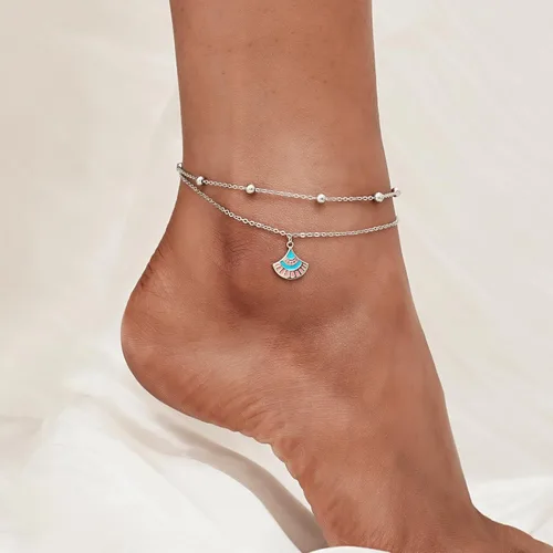 Miniatura 93 de CHIC & ARTSY Tobilleras delicadas de plata de ley S925 para verano, pulsera de tobillo ajustable multicapa para playa, joyería de pie para mujer