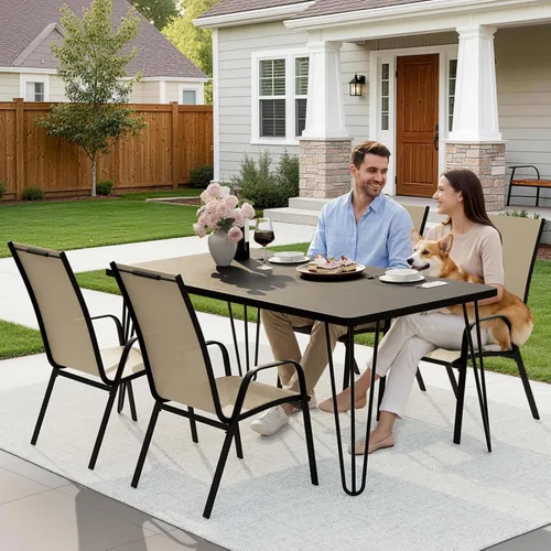Miniatura 6 de JEAREY - Juego de 4 sillas de comedor de patio, juego de muebles de comedor apilables para exteriores, juego de comedor para todo clima para césped