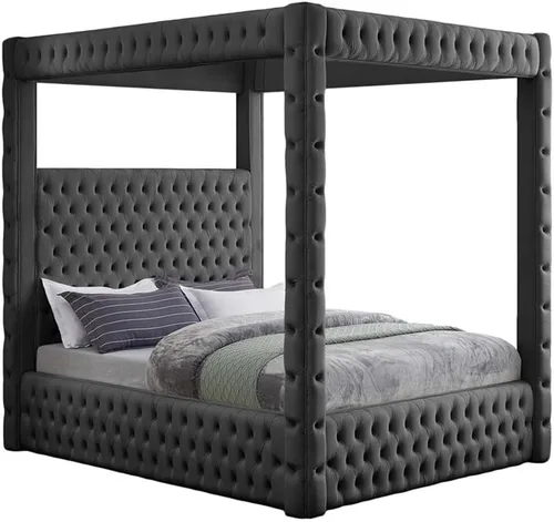 Miniatura 8 de Meridian Furniture RoyalCream-Q Colección Royal moderna, cama Queen tapizada de terciopelo contemporáneo con terciopelo crema suave, acolchado