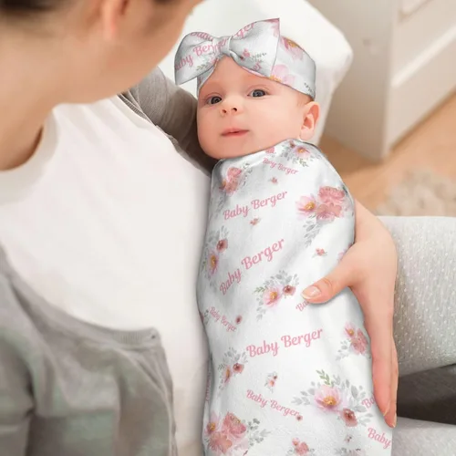 Miniatura 6 de Mantas de bebé personalizadas con nombre – Manta personalizada para bebé recién nacido para niñas y niños – Flores