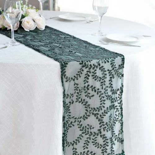 Miniatura 18 de Efavormart - Superposición de mesa de tul bordado de hojas de lentejuelas plateadas de 72 x 72 pulgadas, mantel cuadrado transparente Plateado