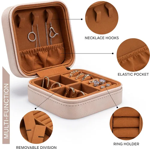 Miniatura 4 de Joyero de cuero personalizado con nombre y mes de la flor de nacimiento, regalos de cumpleaños para mujeres, estuche de viaje de joyería Negro
