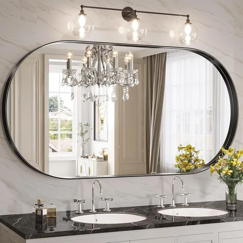 Miniatura 12 de Brightify - Espejo ovalado dorado para tocador de baño de 20x30 pulgadas, espejos de marco de metal dorado para pared, espejo moderno