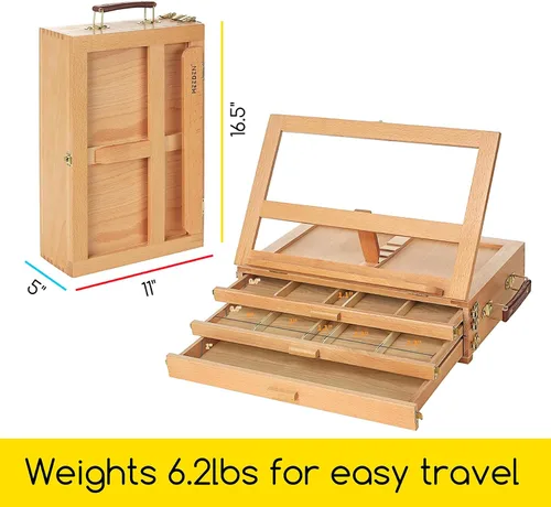 Miniatura 2 de MEEDEN Caballete de mesa ajustable grande para artista con caja de bocetos - Caballete de almacenamiento multifunción de madera de haya maciza con 3