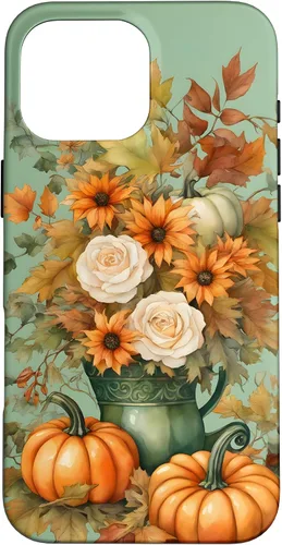 Miniatura 19 de Vintage Autumn Flower Fall Pumpkin Teal Case for iPhone 17