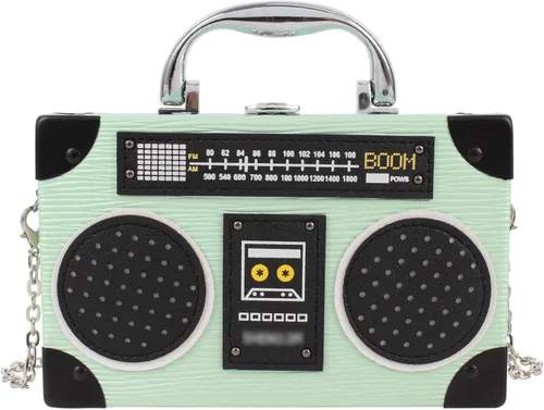 Vintage Radio Recorder Embrague Bolso Cuero Top Metal Mango Crossbody Caja Pequeña Bolsa de Hombro