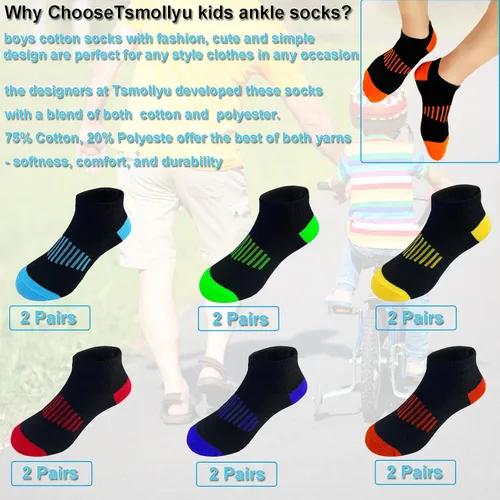 Miniatura 29 de 12 pares de calcetines de algodón atléticos para niños, calcetines de algodón medio acolchados de corte bajo