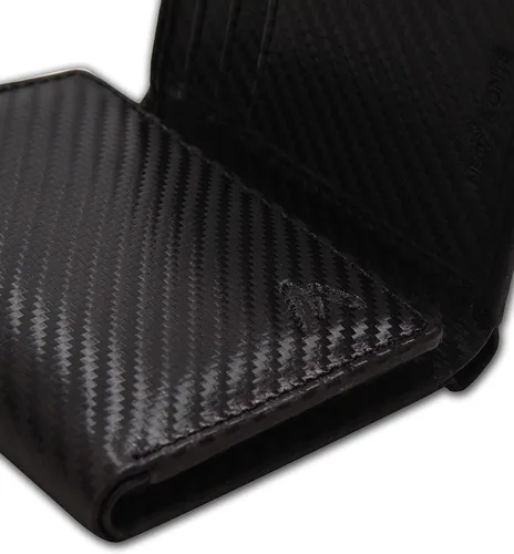 Miniatura 57 de Cartera de cuero RFID hecha a mano para hombres, elegante cartera de bolsillo frontal triple con 2 ranuras para identificación y 9 tarjetas, Negro