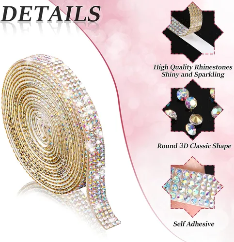 Miniatura 3 de Outus Rollo de cinta de diamantes de imitación de cristal autoadhesiva con diamantes de imitación para decoración de San Valentín, cumpleaños