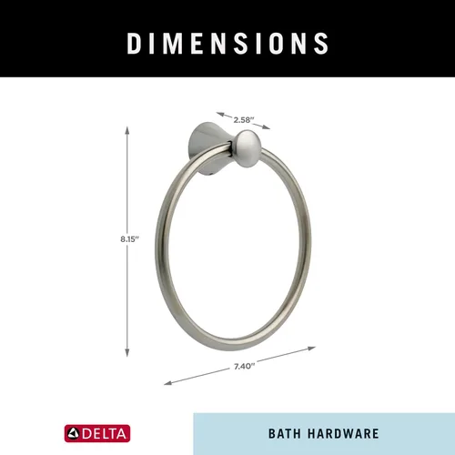 Miniatura 5 de Delta Lahara (1-Paquete) Soporte de Toalla de Mano Brilliance de Acero Inoxidable para Pared de Baño Anillo Redondo para Toallas de Baño Soporte