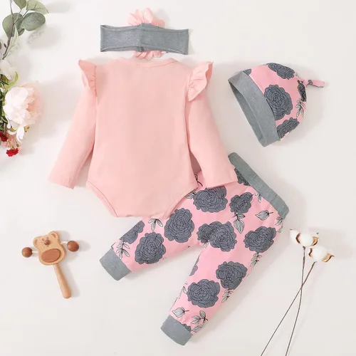 Miniatura 94 de Renotemy Conjunto de ropa para bebé recién nacida, mameluco con volantes, pantalones florales, lindo conjunto de ropa para bebé niña