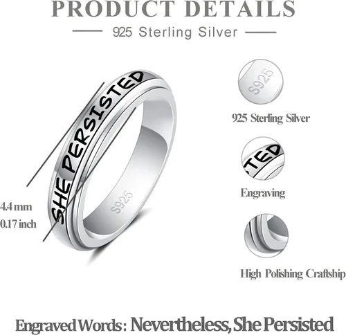 Miniatura 2 de Anillo giratorio de plata de ley 925, banda para la ansiedad, alivio de la presión, oxidación, joyería casual, regalos para mujeres, niñas, hombres