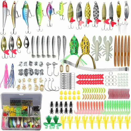 EXAURAFELIS Juego de señuelos de pesca, kit de señuelos para lubina, trucha, salmón, agua dulce, equipo de aparejos de pescado, incluye cuchara de