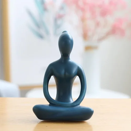 Miniatura 6 de Estatua de postura de yoga, figura de decoración zen, escultura de cerámica azul para decoración de escritorio del hogar, 2.1 x 3.3 pulgadas, 1