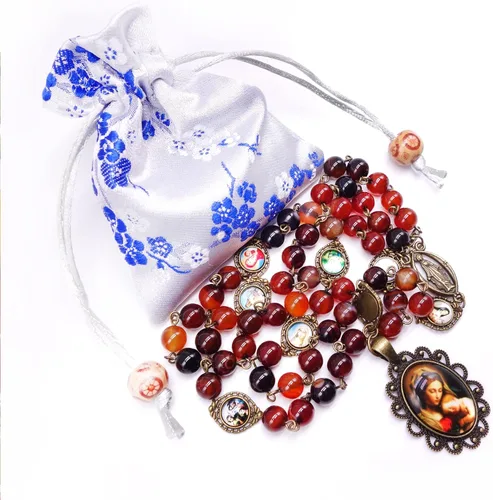 Miniatura 2 de GeekTenet Seven Sorrows Rosary Beads Chaplet Dark brown Natural agate Rosery Catholic gifts