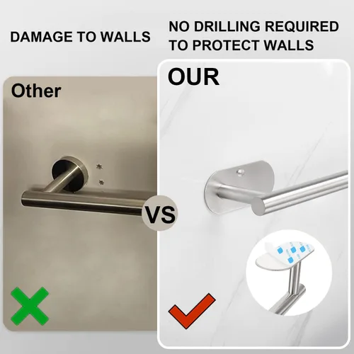 Miniatura 2 de TocTen Toallero de baño autoadhesivo, toallero para baño, soporte para toallas de baño de acero inoxidable a prueba de óxido, sin daños, barra