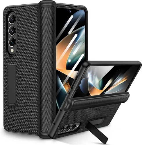 Miniatura 11 de Ruky - Funda para Galaxy Z Fold 4 con protección de bisagra, color negro Fundas de cuerpo completo con soporte magnético y protector de pantalla