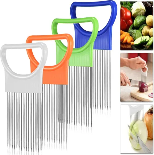 Miniatura 3 de Juego de 4 piezas de soporte de cebolla, cortador de cebolla, de acero inoxidable, fruta, tomate, limón, patata, verduras, herramienta