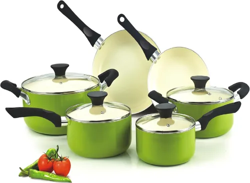 Miniatura 9 de Cook N Home Basics - Juego de ollas y sartenes antiadherentes de cerámica, hornos holandeses y cacerolas con tapa de vidrio, sartenes sin tapa, sin