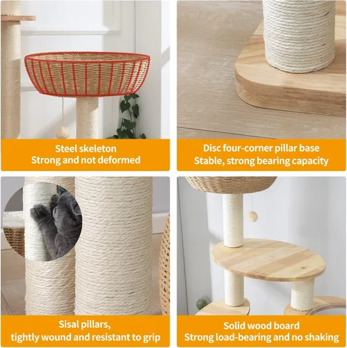 Miniatura 3 de Torre de árbol para gatos grande y moderna de 59 pulgadas, torre para gatos, postes rascadores cubiertos de sisal para gatos de interior, árbol