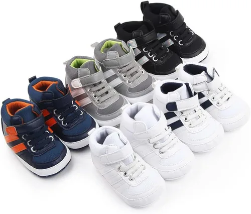 Miniatura 7 de Sekantrol Zapatos de cuna para recién nacidos, para niños y niñas, suela de goma suave, zapatos para bebés, zapatos deportivos de moda de caña alta