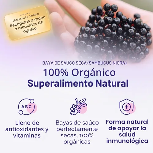 Miniatura 3 de USDA - Bayas de saúco secas orgánicas, 1 libra a granel, totalmente naturales, libres de químicos, sin OMG, refuerzo de apoyo del sistema
