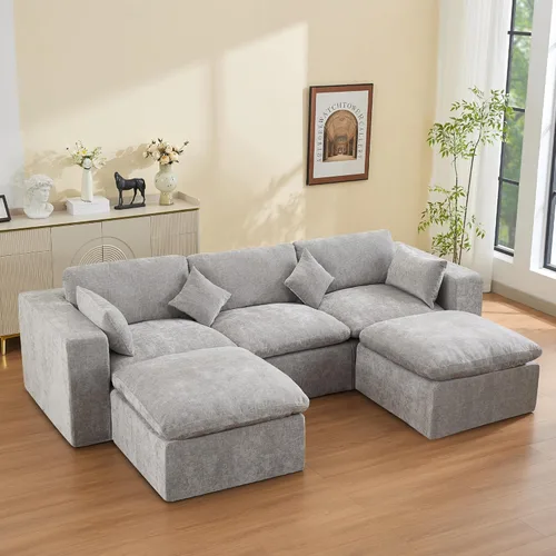 Miniatura 21 de Sofá modular sin hueso de 115 pulgadas, sofá modular modular con otomana, tapizado de gran tamaño, convertible, cómodo sofá de felpilla de 4 plazas