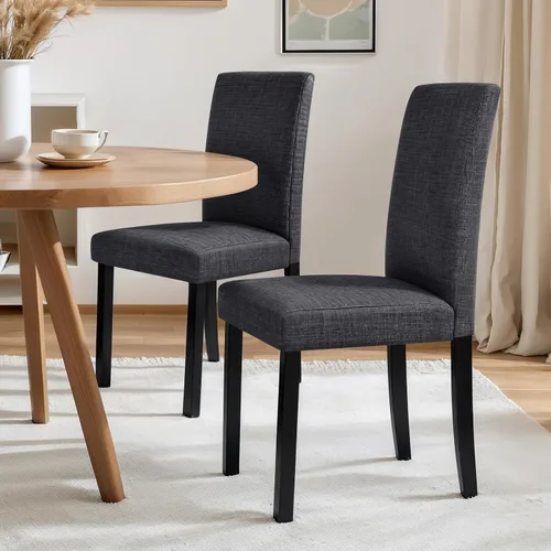 Miniatura 18 de CHUN YI Juego de 2 sillas de comedor tapizadas, sillas de comedor de tela con patas de madera maciza, sillas Parson modernas para cocina