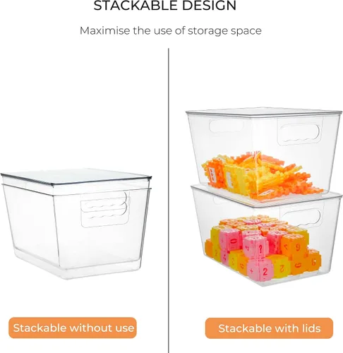 Miniatura 4 de Contenedores de almacenamiento apilables transparentes, organizadores de juguetes de plástico y almacenamiento con tapas, contenedores de juguetes