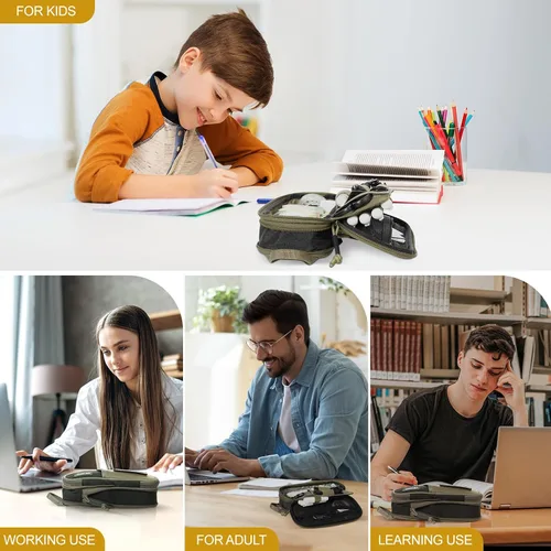 Miniatura 6 de ONETIGRIS Estuche para lápices para niños, estuche para niños, suministros de oficina, papelería, cremallera, multiranura, gran capacidad