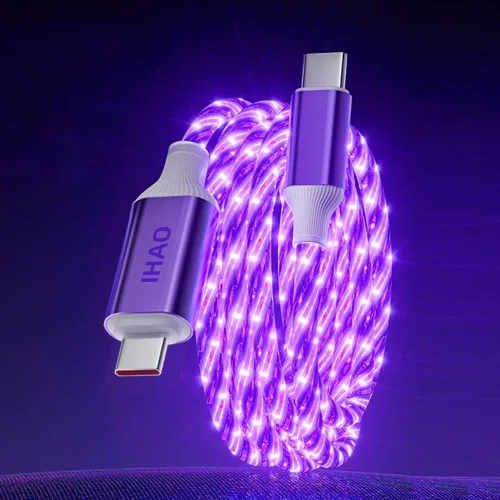Miniatura 17 de IHAO Cable de carga multipuerto, 3 combinaciones en un cable USB A a USB C/Micro USB PD, cable de carga rápida iluminado LED que fluye compatible