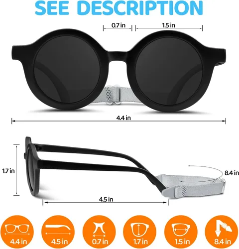 Miniatura 2 de RIVBOS RBK068 - Gafas de sol polarizadas UV400 para bebé, marco suave con correa segura para bebés y recién nacidos (0-24 meses)
