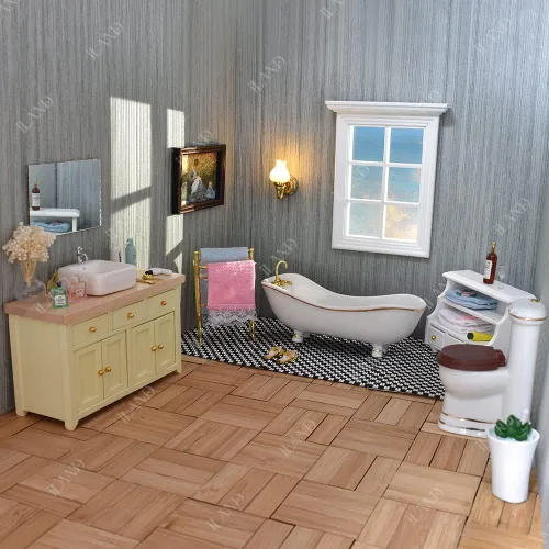 Miniatura 5 de iLAND Pisos barnizados para casas de muñecas en escala 1:12, tablas de piso de casa de muñecas de bambú (rectangular 96pcs)