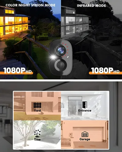 Miniatura 5 de Dzees Cámara de seguridad inalámbrica para exteriores - Actualización 2K 3MP batería WiFi cámara exterior inalámbrica, foco, sirena, detección