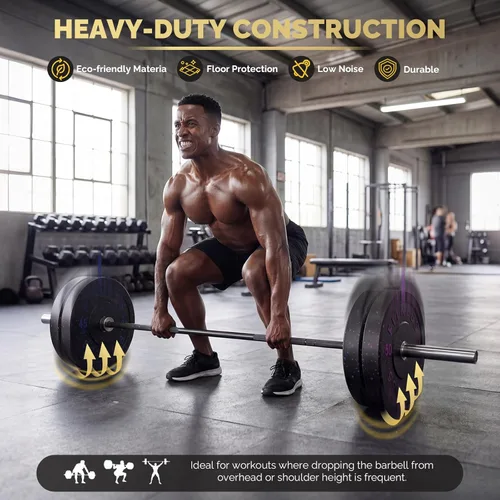 Miniatura 7 de Discos de peso olímpicos de 2 pulgadas y caucho para barras, discos para gimnasio en casa, entrenamiento de fuerza y levantamiento de pesas, 10 a
