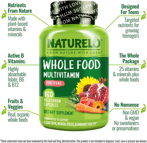 Miniatura 2 de NATURELO Multivitaminas para Adolescentes Niñas/Niños, 180 Cápsulas, Multivitamínico de Alimentos Integrales con Minerales, Sin OMG, Vegetariano
