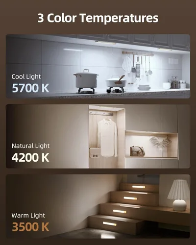 Miniatura 4 de EZVALO Iluminación debajo del gabinete de 16.5 pulgadas, 3 temperaturas de color, luz recargable con sensor de movimiento de 4000mAh para Gris