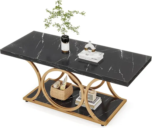 Miniatura 8 de Tribesigns Mesa de centro rectangular de 47.24 pulgadas, mesas de centro modernas para sala de estar, mesa de centro de madera de mármol sintético
