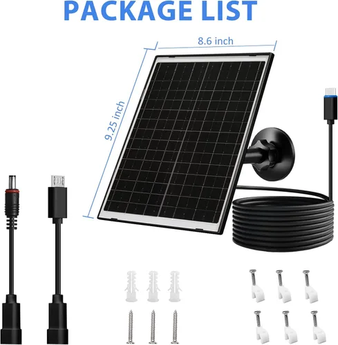 Miniatura 2 de Zivif Panel Solar para Cámara de Seguridad, Cargador Solar de 10W Compatible con Cámara Alimentada por Batería, USB-C, Micro USB y Puerto DC