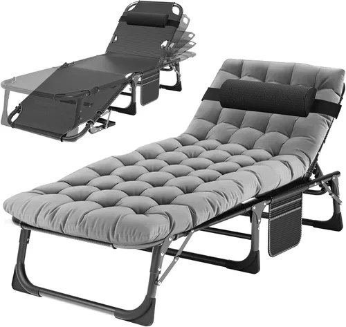 Miniatura 20 de H&ZT Silla de salón plegable con abertura para la cara – Silla reclinable ajustable para bronceado al aire libre con colchón, silla de sol