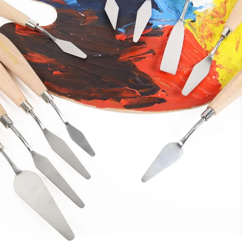 Miniatura 6 de CONDA Juego de 11 piezas de espátulas de acero inoxidable, cuchillo de paleta profesional, mango de madera para pintura