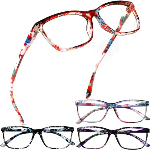 Miniatura 12 de Henotin Paquete de 4 lentes de lectura para mujer, bloqueo de luz azul, bisagra de resorte, lentes de lectura antifatiga ocular para computadora