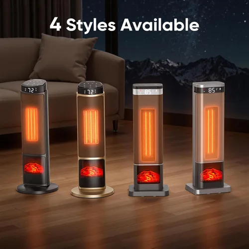 Miniatura 6 de Sweetcrispy Calentador de espacio para uso en interiores, calentador portátil de 24 pulgadas con control remoto y termostato, 3 modos de luz